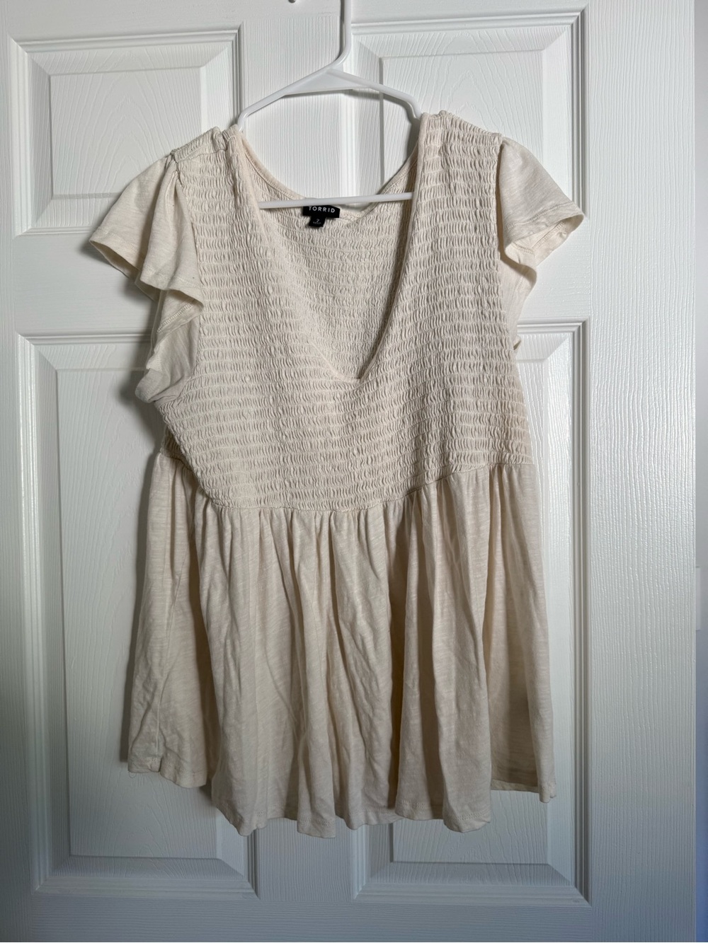 torrid Cream Smocked V-Neck Flutter Sleeve Tunic